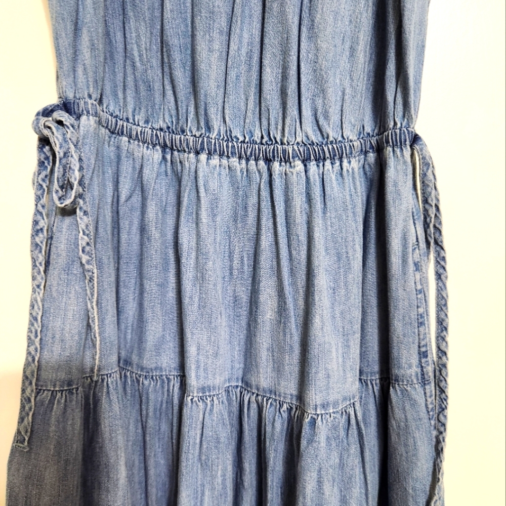 GAP 100% Cotton Whimsical Boho High Neck Denim Maxi Dress - Picture 7 of 10